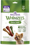 Whimzees Wellness Brushzees Dog Dental Treat, VOHC Accepted Chews, Freshens Breath, Extra-Small Size, 4.2 oz Bag, 16 Count