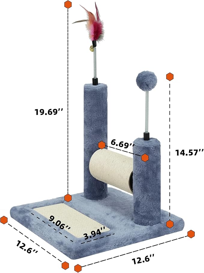 ROYPET Multifunctional Cat Scratching Posts for Indoor Kittens,Cat Scratching Pads for Play and Activity,Scratching Posts with Feather Toys and Spring Hanging Balls,Grey