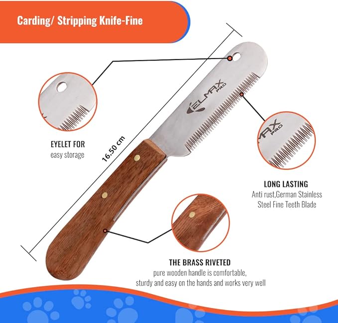 Professional Stripping Knife for Dogs, Best for Removing Unwanted Undercoat, Blades are Made of Stainless Steel with Wooden Handle Grip (Right-Handed, Rosewood)