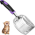 Cat Litter Scoop, Metal Cat Scooper, Rubber Handle Scoop, Sifting Shovel for Christmas – Heavy Duty Aluminum Alloy Litter Box Scoop with Deep Mesh, Design for Easy Waste Removal and Cleaning(Purple)
