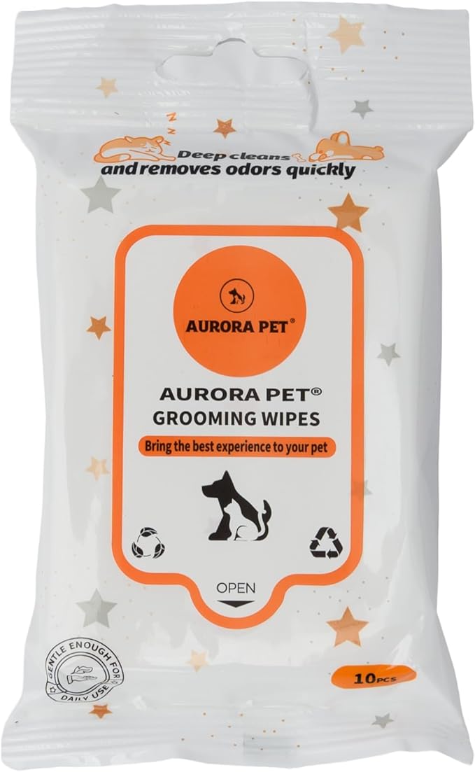 Aurora Pet Wipes – 100% Natural, Plant-Based Hypoallergenic Grooming Wipes for Dogs & Cats (240-Count Travel Pack)