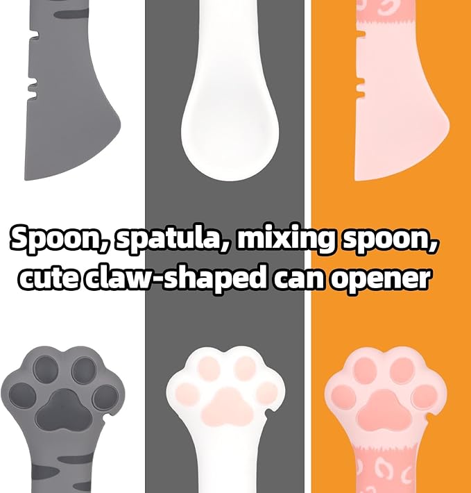 TOYMIS 3pcs Dog Cat Food Spoons, Adorable Cat Paw Food Can Spoons Silicone Can Opener Multifunctional Pet Spatula Scoop Suitable for Pet Supplies (3 Colors)