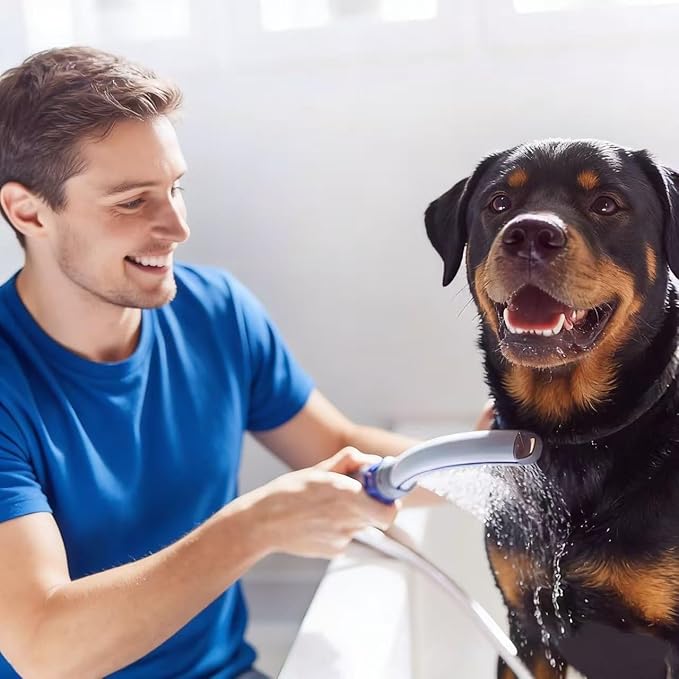 Dog Bathing Spray Nozzle, Non-slip Ergonomic Grip Convenient Dog Bathing and Cleaning Tool, Indoor and Outdoor Dual-use Spray Gun, with 8-foot Soft Hose
