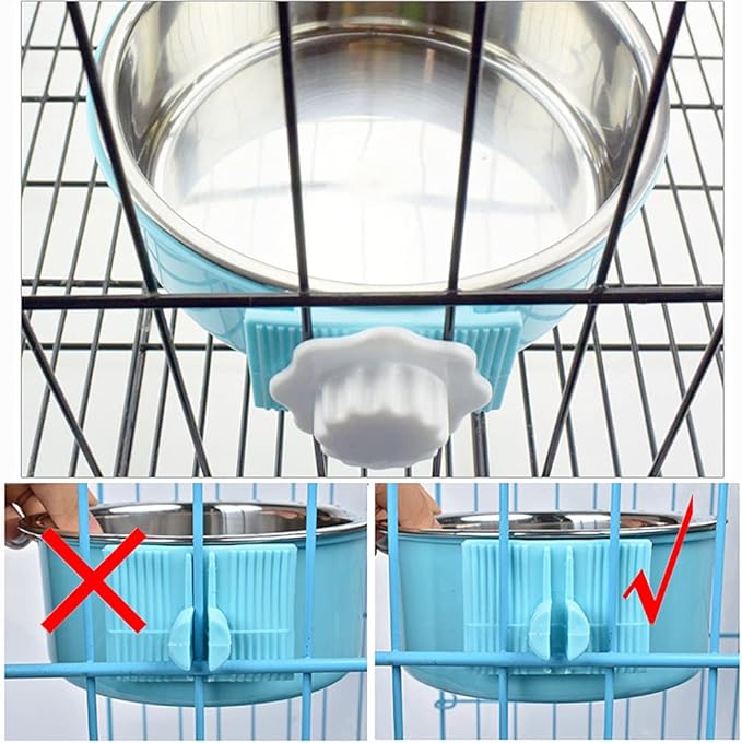 Love Dream Crate Dog Cat Bowls, Removable Stainless Steel Hanging Pet Cage Bowls for Kennel, Water Food Feeder Cage Coop Cup for Cats, Dogs, Rabbits and Small Animals (Small, Blue)