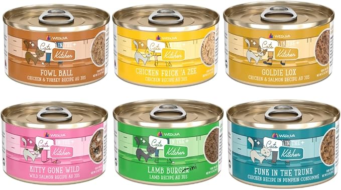 Weruva Cats in The Kitchen Grain-Free Wet Canned Cat Food 6 Flavor Variety Pack of 12 Cans, 6 Ounces Each