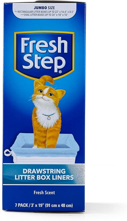 Fresh Step Jumbo Drawstring Cat Litter Box Liners, Scented Heavy Duty Kitty Litter Bags for X-Large Oval or Rectangle Pans, Helps Contain Mess for Easy Lift Out Cleanup, 36 x 19 in, 7 Count - 4 Pack