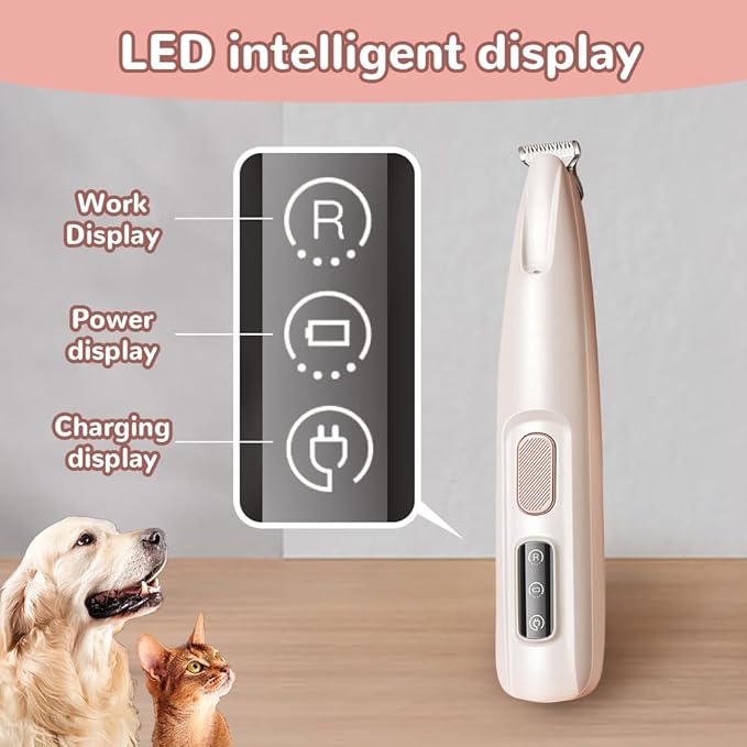 Upgrade Pet Micro Precision Trimmer, 2024 New Rechargeable Low Noise Cordless Dog Paw Trimmer with LED Light, Multifunctional Waterproof Pet Paw Trimmer for Paws Eyes Ears Face Rump (1), White