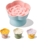 Tilted Cat Bowl, Flower-Shaped Ceramic Slow Feeder Cat Bowl, Raised Pet Bowl for Whisker Relief, Prevents Vomiting & Bloating, Non-Slip Base, Easy to Clean for Dry/Wet Food (Pink & Blue)