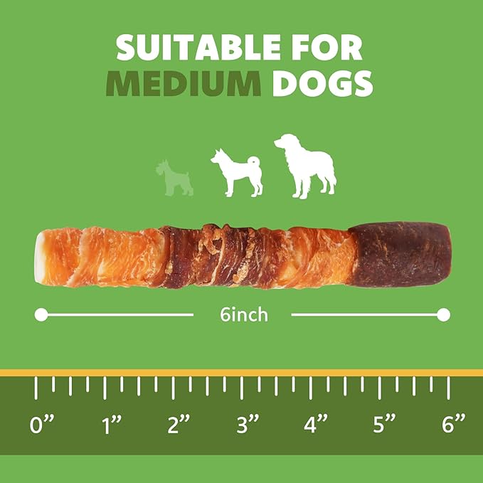 MON2SUN Dog Treats, Triple Flavor 6 Inch Chicken Liver Duck and Chicken Wrapped Rawhide Sticks, Teeth Cleaning Snacks for Medium Dogs, 35.27 oz (20 Count-Pack of 1)