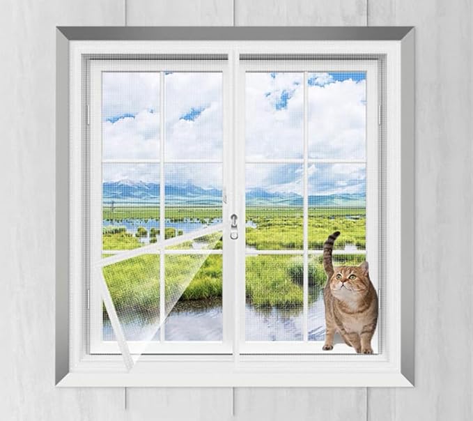 Cat Balcony Net Window Screen Mesh with Zipper Opening,Cat Safety Net Anti-Falling Netting for Balcony Window,Anti-Mosquito Insect Fly Screen Fiberglass Mesh (White,39x39inch)