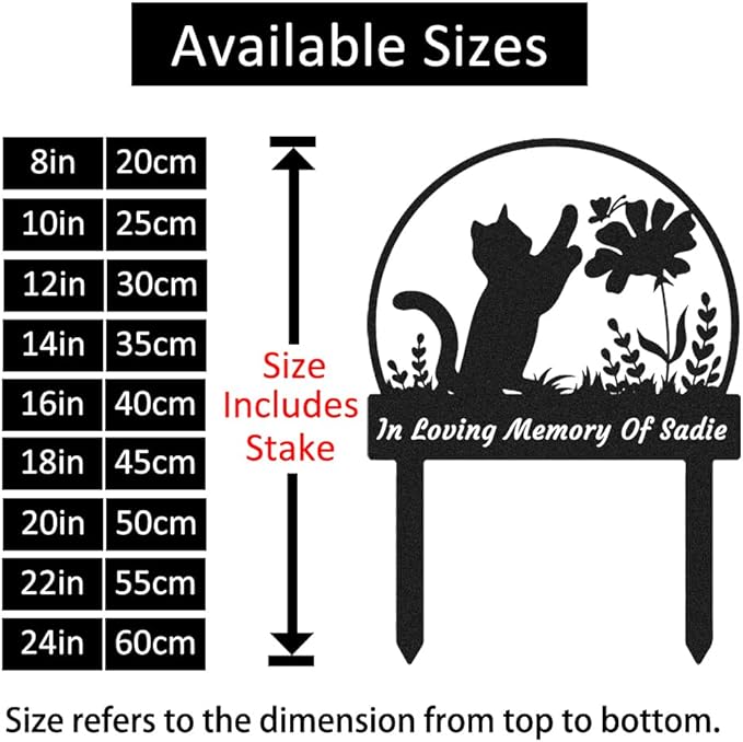 Personalized Butterfly Cat Memorial Stake Custom Flowers Cat Grave Marker, Customized Metal Cat Statue Memorial Plaque Pet Loss Gift Garden Yard Flowerpot Outdoor Home Decorations