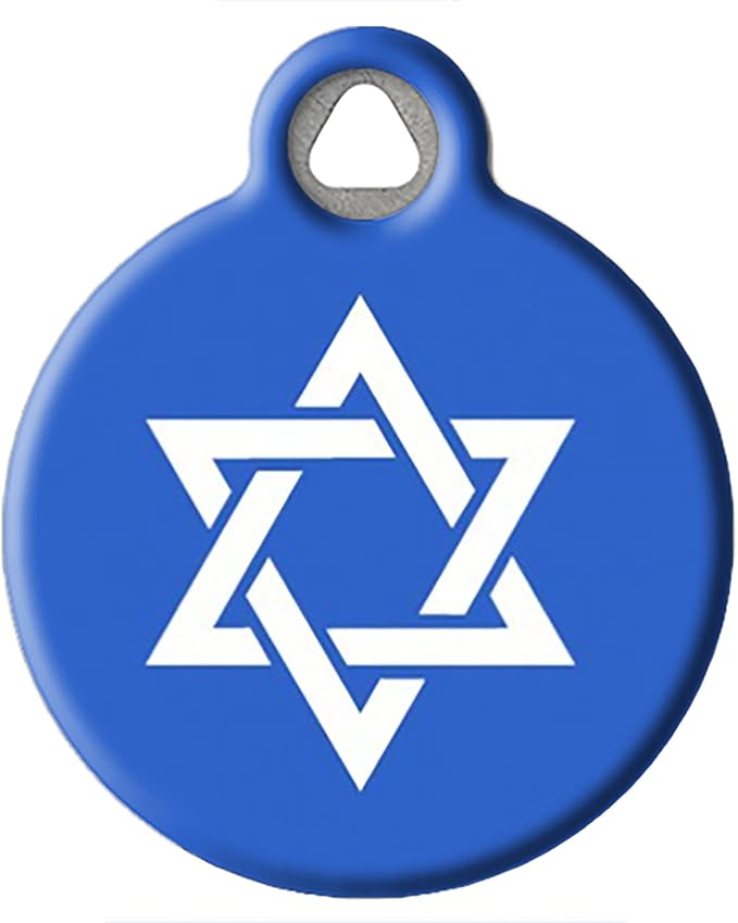 Dog Tag Art Star of David Religious Pet ID Tag for Dogs and Cats, Silent Polymer Coated Stainless Steel Jewish Nametag with Customized Identification Information - Large 1.25" Diameter