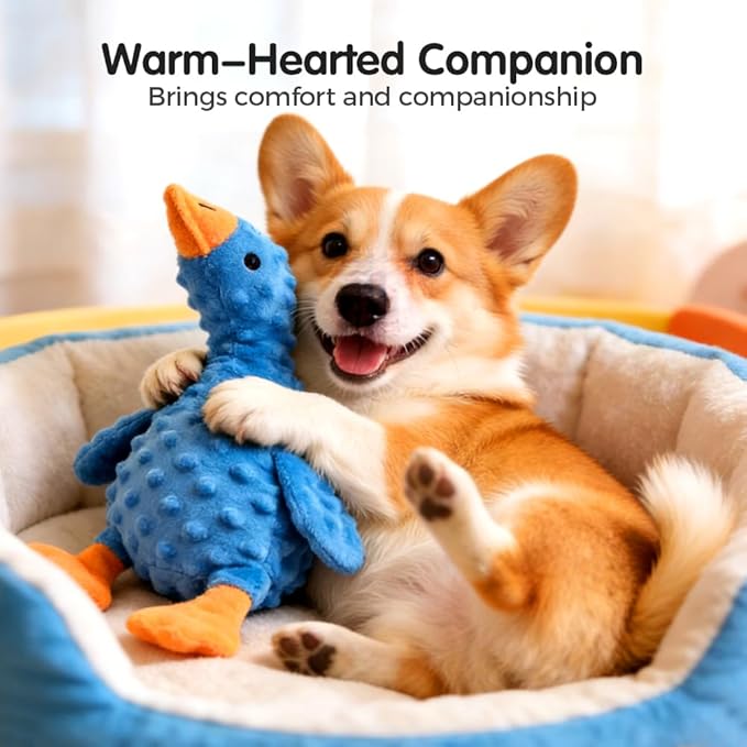 Dog Toys for Aggressive Chewers, 2026 Upgraded Cute Yellow Duck Dog Toys for All Dogs, Indestructible Squeaky Plush Toys with Built-in Squeaker for Boredom Relief (Dark Blue)