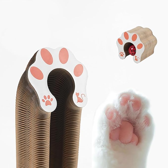 Kitty Curls Cat Toy, Magic Organ Cat Interactive Scratcher Cardboard with Bell Ball, Foldable & Changeable Accordion Shape Exercise Anxiety Relief Toy for Indoor Cats (2PCS)