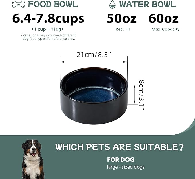 Ceramic 8.2inch Dog Bowl for Large-Breed Dogs, Anti-Slip and Weighted Pet Food and Water Bowl (Single Bowl - Starry Sky)