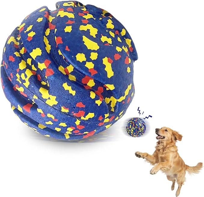Durable ETPU Dog Toy Ball, 5 Inch Big Dog Balls for Aggressive Chewers - Hollow Design and Textured Gullies/Non-Toxic Bite/Built-in Low-Noise Bell, Dog Chew Toy for Medium/Large Dogs