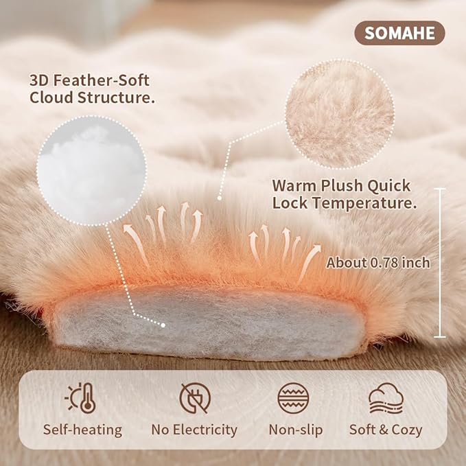 Self-Warming Cat Bed, Plush Faux Fur Pet Bed Mat with Anti-Slip Bottom, Ultra Soft Heated Pad for Cats & Kittens, Cozy Fluffy Bed for Window & Sills Couches, Machine Washable, 23x15 Inch White