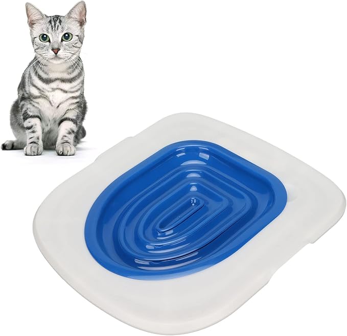 Cat Toilet Training System, Professional Teach Cat to Use Toilet Cat Toilet Training Kit Universal Reusable Kitty Toilet Trainer Urinal Seat with Design Blue Tray (White Tray , 1 Blue Inner Support)