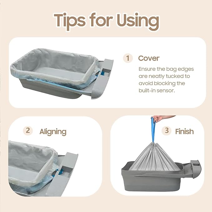 60 Count Automatic Cat Litter Box Liners Bags Compatible with NeakasaM1 Petpivot Autoscooper 11 and Similar Open-Top Self-Cleaning Cat Litter Box, Drawstring Handle Heavy Duty Leak-proof, 27 * 13in