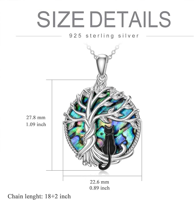 TOUPOP Cat Gifts for Cat Lovers Sterling Silver Cute Cats Tree of Life Pendant Necklace with Blue Circle Crystal Birthday Christmas Jewelry Gifts for Women