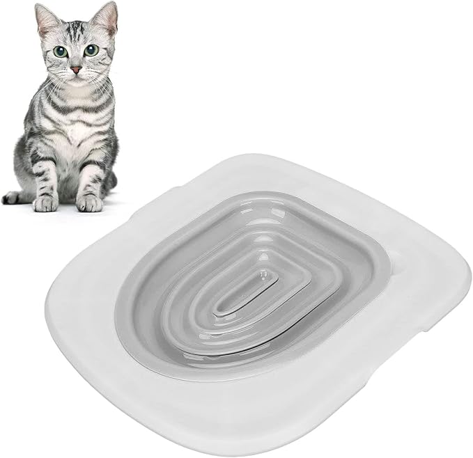 Cat Toilet Training System - Reusable Potty Kit With Sturdy Tray and Gray Inner Support for Teaching Cats to Use Toilet (White)