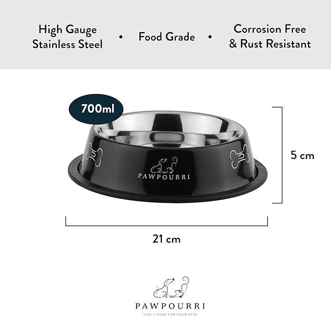 2 Pack Stainless Steel Dog Bowls – 23.6 fl oz Anti-Skid Food & Water Bowls for Small Dogs, Puppies & Cats | Dog Food & Water Bowl | Dog Feeding Bowl (Black & Red)