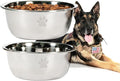 Large Dog Water Bowl 2 Pack, 1 Gallon 128oz Stainless Steel Extra Large Dog Food Bowl for Big Giant Dogs, Silver