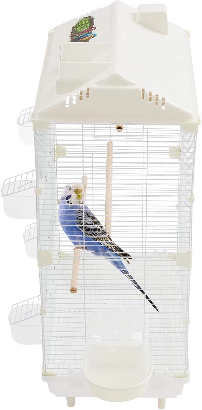 2-Door Wrought Iron Bird Cage Parakeet Cage with Roof, 30" H Parrot Cage Pet Birds Flight Cage, Interactive Birdcages Bird House Travel Cages for 4-6 Small Birds (Iron Mesh)