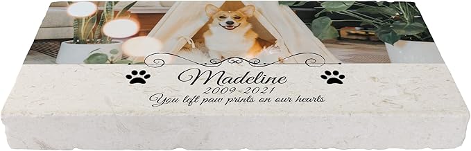 Custom Dog Memorial Stone, Personalized Pet Headstones for Dogs, Outdoor Pet Grave Markers with Photo Print and Text, Loss of Pet Sympathy Gift, 12”x6”x1.25" Pet Grave Stone (C. Madeline Design)