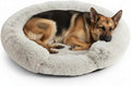 Fluffy Dog Bed Calming Donut Beds for Large Dogs Warming Round Small Medium Pet Nest Cozy Cat Mattress Indoor Washable Puppy Kennel Kittens Sleep Mat (L, 35.4×35.4 inch, Beige)