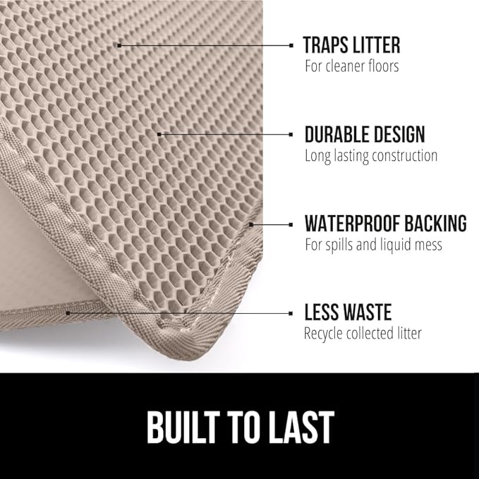 GORILLA GRIP Honeycomb Cat Litter Box Mat, Two Layer Trapping Waste Mats, Soft On Paws, Litter Box Supplies and Essentials for Indoor Cats, Traps Excess, Water Resistant for Floors, 24x15 Beige