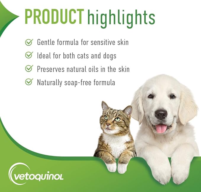 Vetoquinol Aloe & Oatmeal Shampoo - Gentle & Moisturizing Formula for Dogs & Cats - Pet Shampoo for Deep Cleansing - Paraben-Free Coat Care for All Skin Types - 16oz
