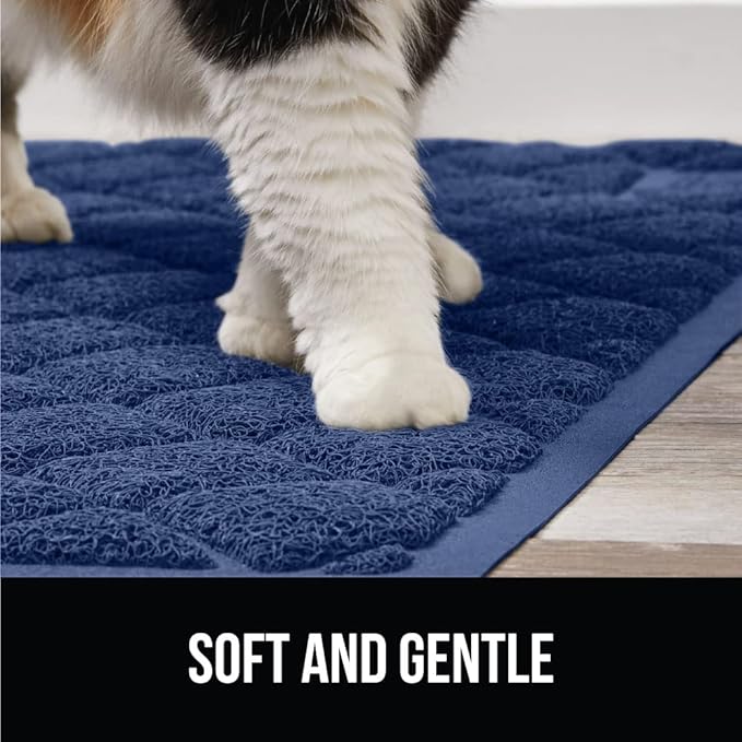 GORILLA GRIP Cat Litter Box Mat, 35x23, Water Resistant, US Designed Kitty Litter Trapping Mats, Easy to Clean, Scatter Control, Less Mess and Clean Floors, Kitten Supplies for Indoor Cats, Navy Blue