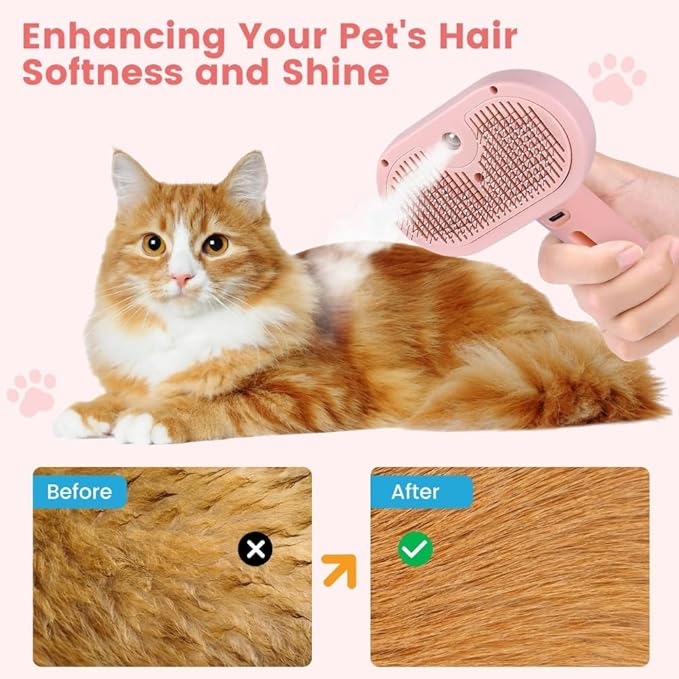 Pet Steam Brush for Dogs & Cats – 3-in-1 Dog & Cat Grooming Tool for Shedding, Detangling & Cleaning, Steam Brush for Dogs, Cats & Long Haired Pets
