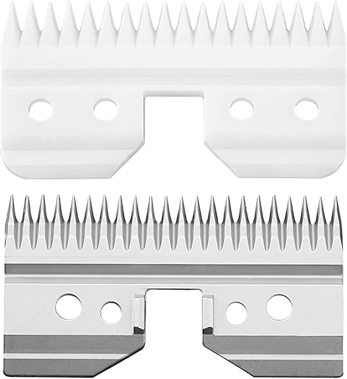 18 Teeth Ceramic and Steel Clipper Blades for Oster Fast Feed, A5 Dog Grooming Clipper, Replacement Ceramic Blades Compatible with Andis Detachable Blade Parts, Wahl KM Series Cutter