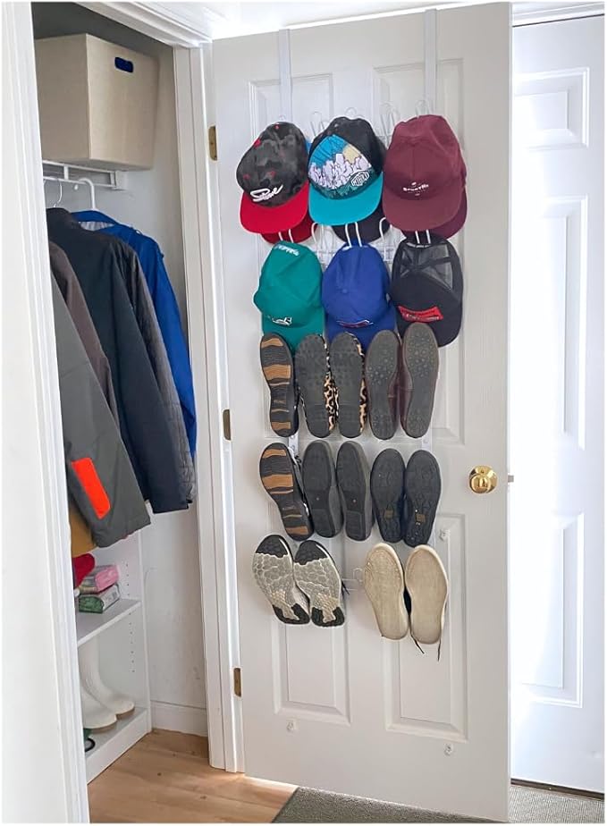 Evelots Over The Door 5-Tier Shoe & Hat Rack for Closet Door - Heavy Duty Metal Closet Organizer - Holds Upto 12 Pairs of Shoes, 40 Cap or Accessories