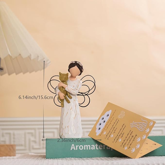 Cat Memorial Gifts, Cat Memorial Gifts for Loss of Cat, Pet Cat Remembrance Gifts, Cat Angel Figurine Statue for Cat Lovers in Memory of Their Beloved Cat(Light Brown Cat)