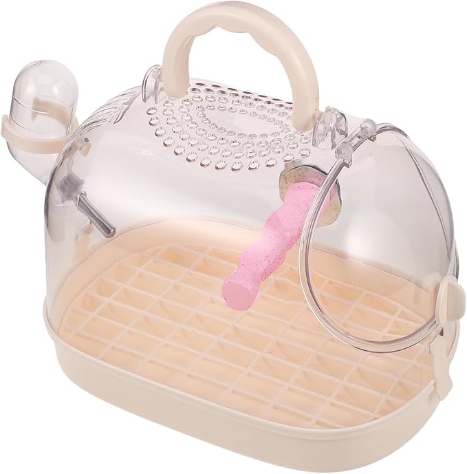 Portable Parrot Travel Cage with Perch, Small Bird Carrier for Parakeets and Cockatiels, Cream White Handheld Bird Cage for Outdoor Trips and Vet Visits