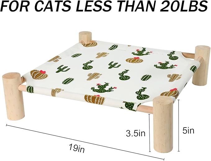 Patas Lague Cat and Dog Hammock Bed for Small Dogs, Brethable Wooden Cat Pet Rabbit Elevated Cooling Outdoor Bed Cots Furniture for All Seasons Trees