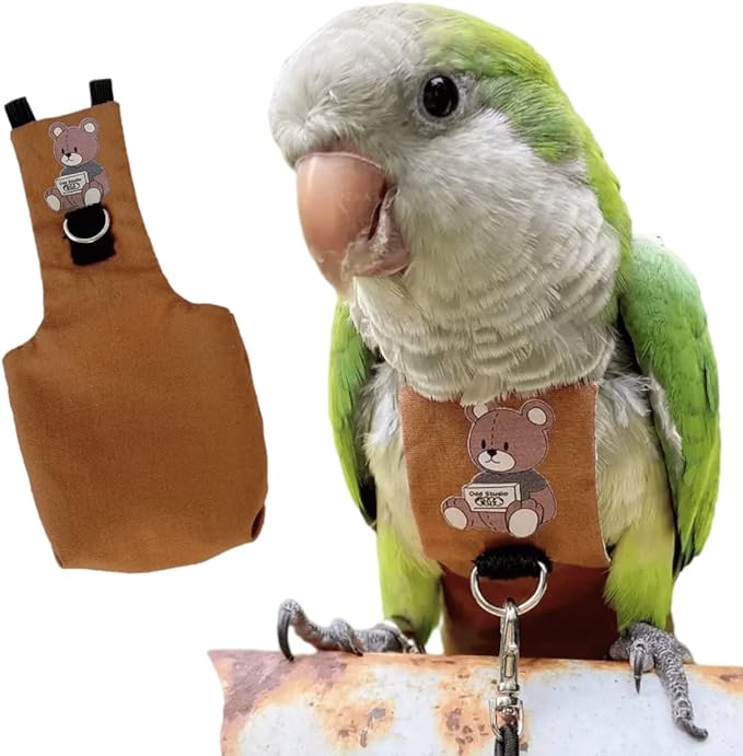 Bird Diaper Harness Flight Suit Clothes, Parrot Flight Suit with Leash for Parrot, Bird Flying Clothes with Rope and Handle for Outdoor Activities Training (Necked Parakeet,Without Leash)