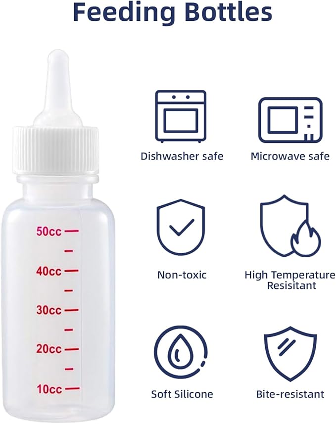Pet Nursing Bottle, Pet Feeding Nipple, Nursing Bottle Kits for Feed Puppy & Kitten milk, with 1 * Pet Feeding Bottle, 4 * Pet Feeding Nipple, Fit for Kittens, Puppies, Rabbits, Squirrels, Hamster