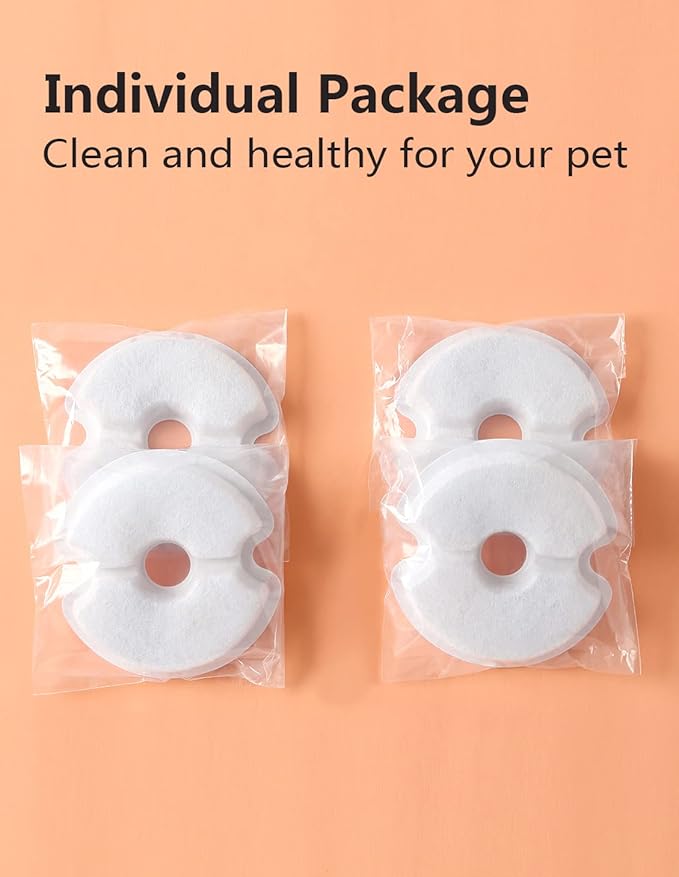 Pet Water Fountain Filter 4 Pack, Yiupea Replacement Cat Filters for 2L-2.5L / 67-84 oz Cat Water Fountain, Cotton Activated Carbon & Resin with Triple Filtration