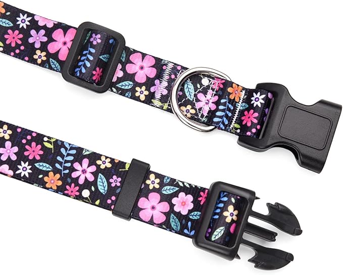 Dog Collar and Leash Set with Bohemia Floral Tribal Geometric Patterns - Soft Ethnic Style Collar Adjustable for Small Medium Large Dogs(Floral Set,M)