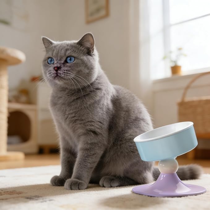 Cat Food and Water Bowls,Raised Cat Bowl,Three Adjustable Height Options, 20° Tiltable, 360° Rotatable, Raised Pet Bowl.Suitable for Small Dogs, Kittens, and Adult Cats.1 Piece, Color: Purple