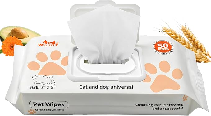 Pet Grooming Wipes 50 Count, Jumbo Size 8" x 9", Lick-Safe, Alcohol-Free Deodorizing Wipes for Dogs & Cats with Sensitive Skin