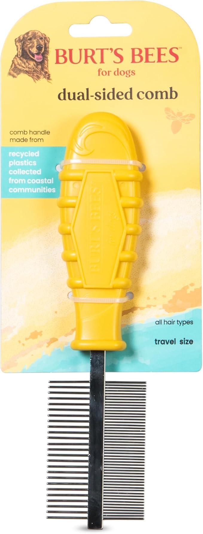 Burt's Bees for Pets Dual Sided Flea Comb with Handle Made from Recycled Plastics Collected from Coastal Communities, 2-in-1 Grooming Tool for Dogs, Dog Comb Removes Fleas & Flea Eggs