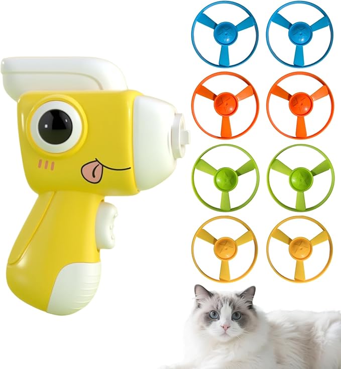 Cat Toy Launcher,Cat Fetch Toy & Hunting Toys for Indoor Cats,Cat Toys Set with 8 Launch Discs,Funny Interactive Cat Toys for Bored Indoor Cats