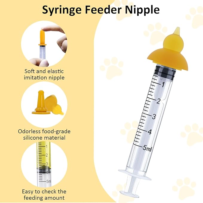 Pet Nursing Bottle, Pet Feeding Nipple, Milk Nursing Bottle Kits for Puppy & Kitten, with 1 * Pet Feeding Bottle, 3 * Animal Feeding Nipple, Fit for Cats, Dogs Kittens, Puppies, Rabbits, Squirrels
