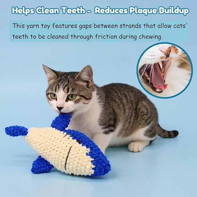 Cat Toys with Catnip & Bell Soft Natural Cat Nip Toys for Indoor Cats Hand Crocheted Interactive Kitten Fish Toys