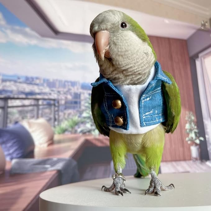 Bird Costume Bird Diaper Flight Suit Bird Jeans Fake Two Pieces Bird Clothes Cosplay Photo Prop for Parrots Lovebird Parakeet Cockatiel Small Animals Apparel (Without Diaper,Cockatiel)